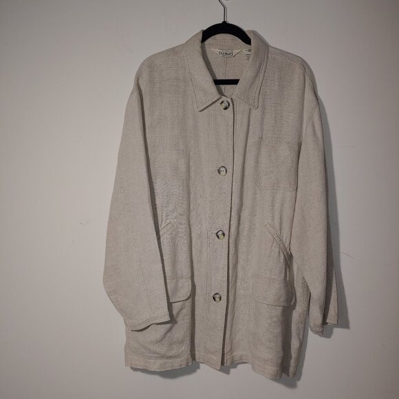 Vintage L.L. Bean 100% Linen Utility Coat Jacket Size XL Regular Cream - Picture 4 of 9